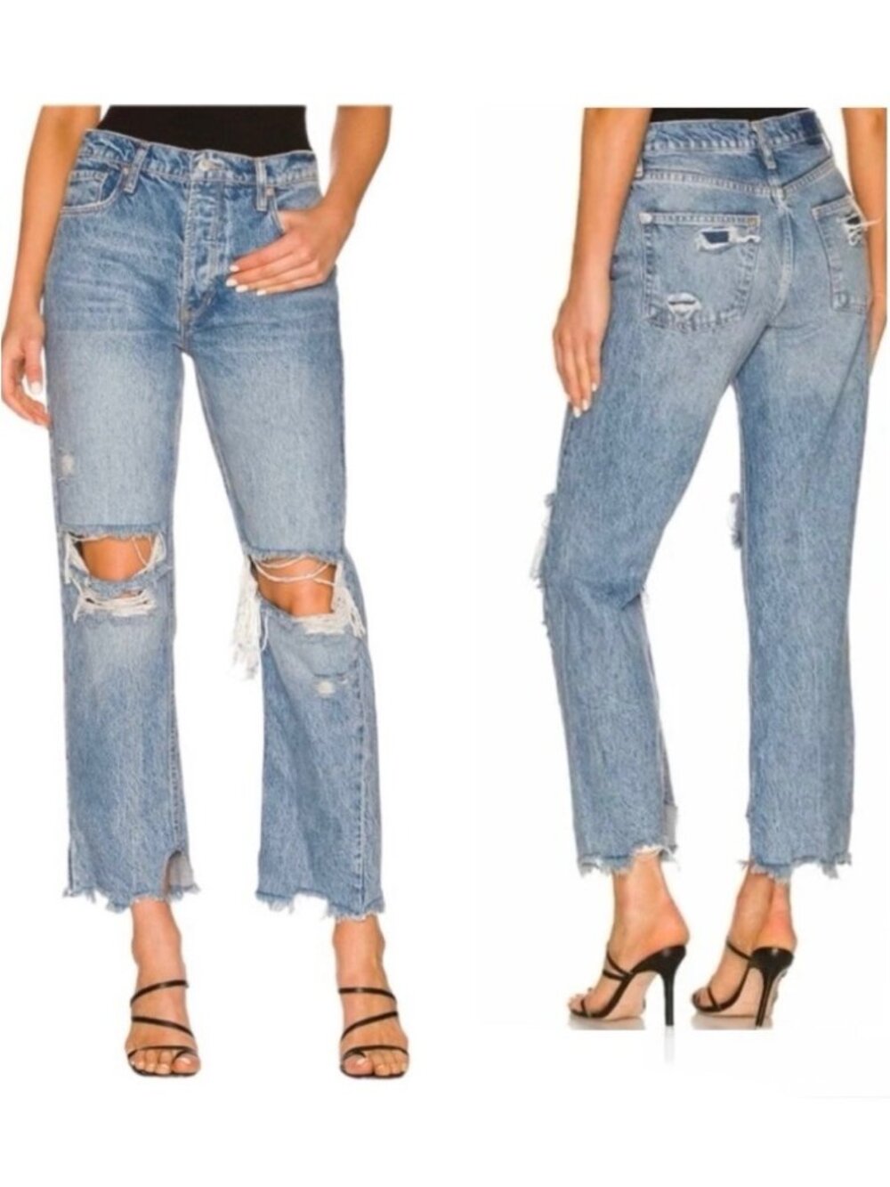 We The Free Tapered Baggie Boyfriend Jeans Size 24 Distressed Boho Thrashed